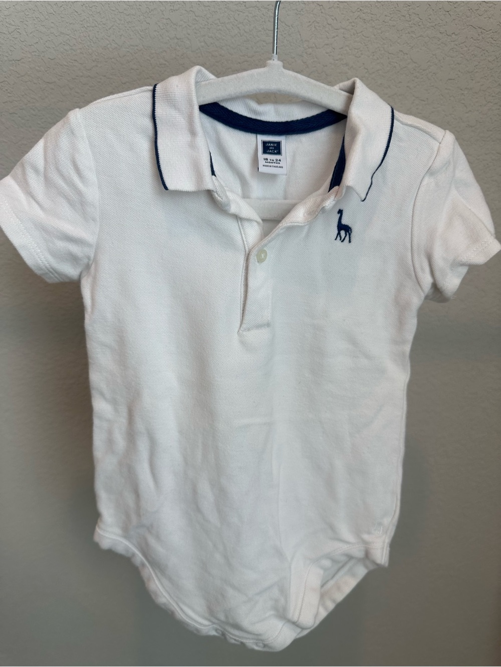 Janie and Jack White Polo One-Piece with Navy Trim